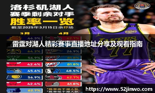 雷霆对湖人精彩赛事直播地址分享及观看指南